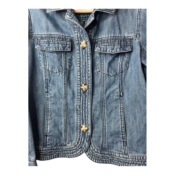 Coldwater Creek Denim LightWash Short Waisted Jacket Chest Pockets Large - Picture 13 of 15